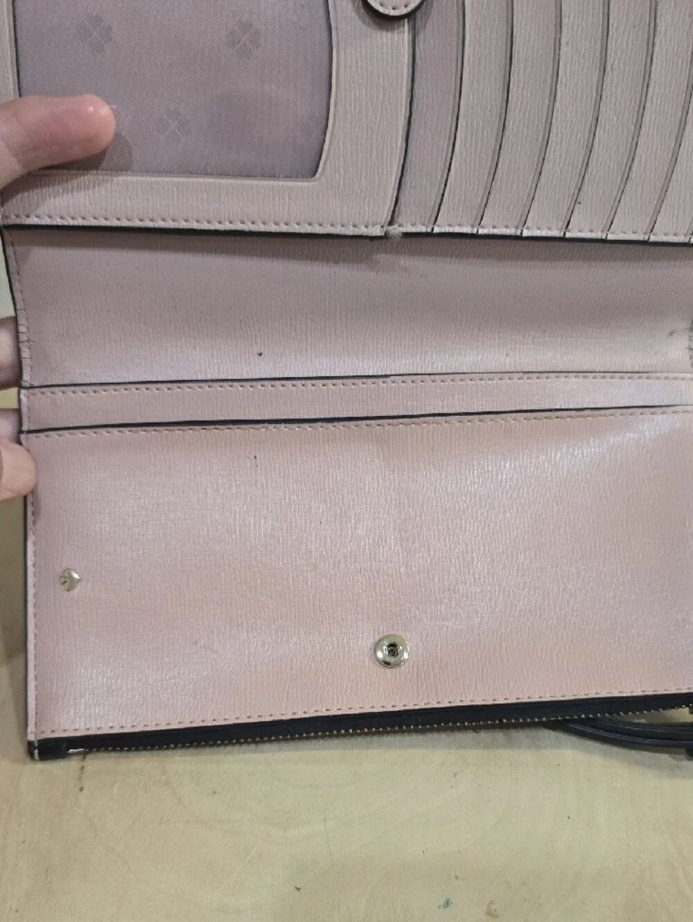 kate spade Black Zip-Around Saffiano Wallet with Pink Accent